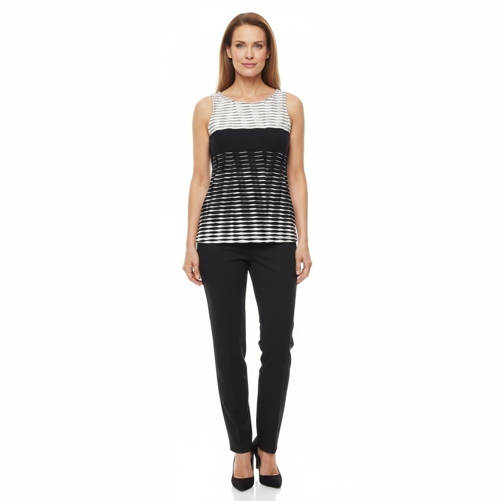NWT White House Black Market Tank Top Womens Size S Striped Textured Black White